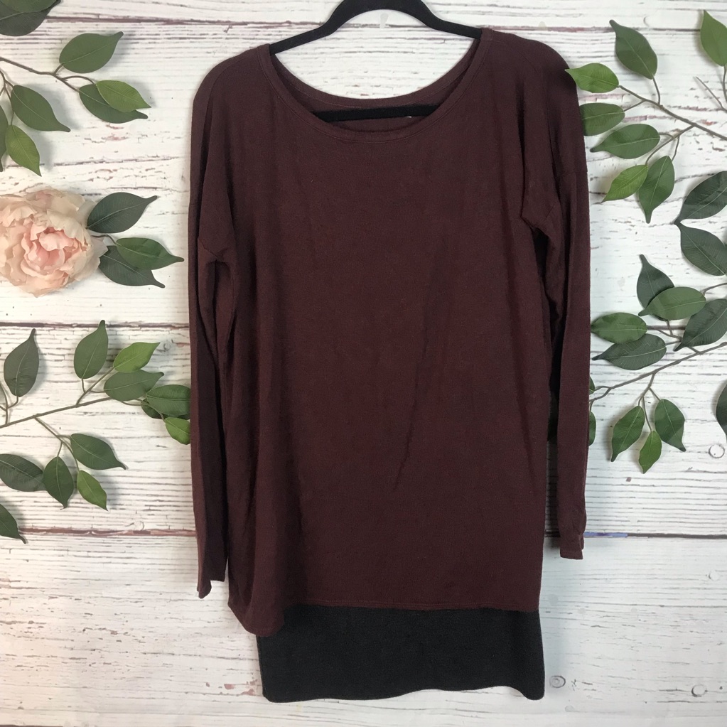 Bailey 44 Size Sm Long Sleeve Maroon Layered Lined Slouchy Top Dress Work Wear